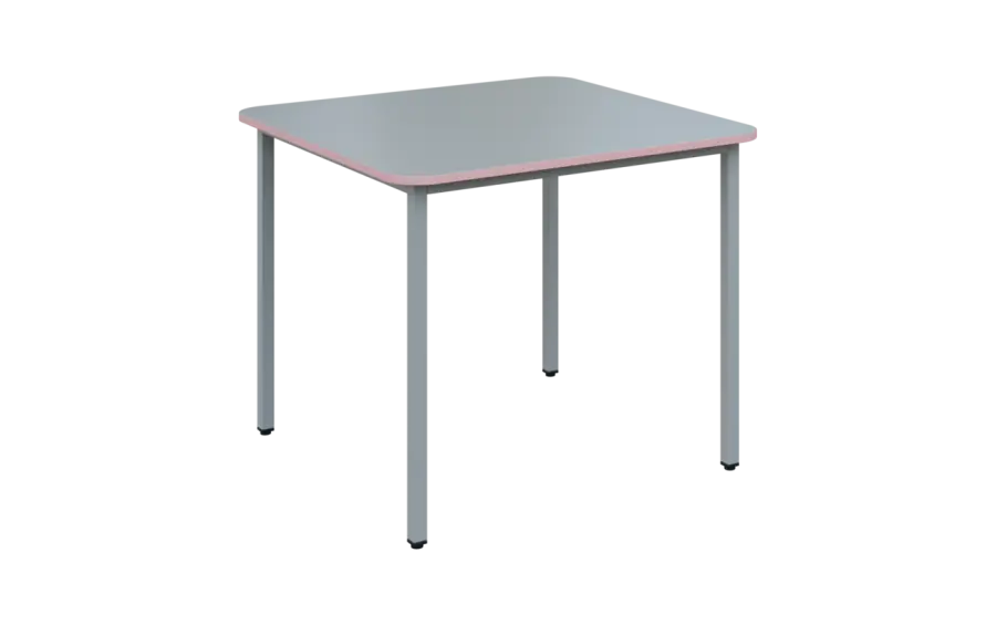 JSBR 90N Jídelní stůl 900 x 900 mm, deska šedá s hranou pastelově růžová / podnož stříbrná